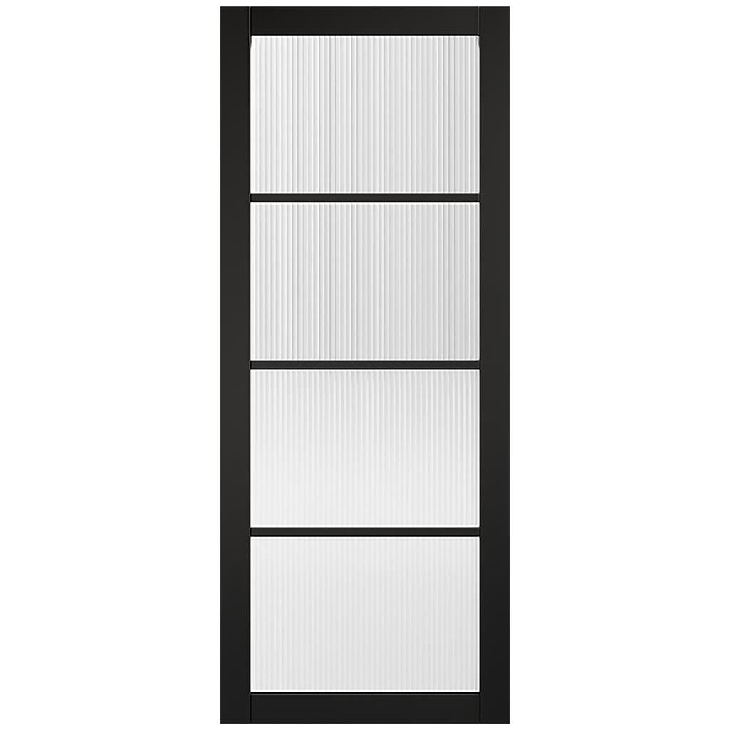 Soho Black Internal Door Pair - Clear Reeded Glass - Prefinished