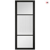 SpaceEasi Top Mounted Black Folding Track & Double Door - Sutton Black Internal Door - With Clear & Reeded Glass - Prefinished