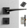 Zenith Door Lever Bathroom Handle Pack - 4 Radius Cornered Hinges - Matt Black