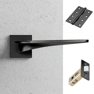 Image: Zenith Door Lever Handle Pack - 4 Square Hinges - Matt Black