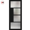 Top Mounted Black Sliding Track & Solid Wood Double Doors - Eco-Urban Boston 4 Pane Doors DD6311 - Clear Reeded Glass - Shadow Black Premium Primed