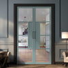 Boston 4 Pane Solid Wood Internal Door Pair UK Made DD6311 - Clear Reeded Glass - Eco-Urban® Sage Sky Premium Primed