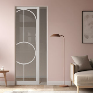 Image: Bowery White Primed Single Absolute Evokit Pocket Door - Clear Glass