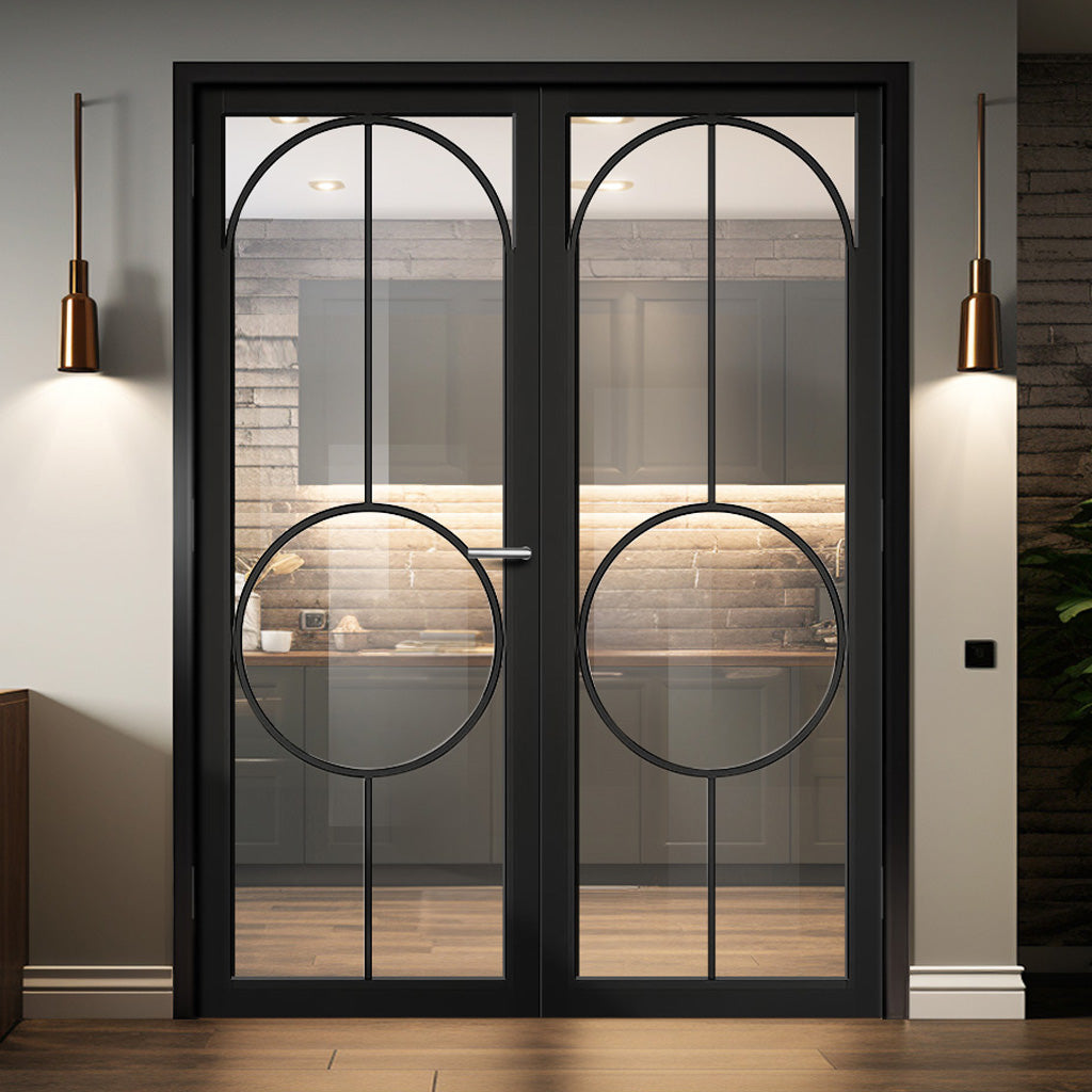 Bowery Black Internal Door Pair - Clear Glass - Prefinished