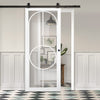 Top Mounted Black Sliding Track & Door - Bowery White Primed Internal Door - Clear Glass