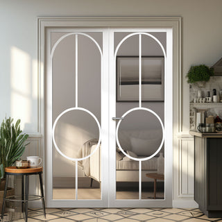 Image: Bowery White Primed Internal Door Pair - Clear Glass