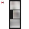 Top Mounted Black Sliding Track & Solid Wood Door - Handcrafted Eco-Urban Breda 3 Pane 1 Panel Solid Wood Door DD6439R Clear Reeded Glass - Shadow Black Premium Primed