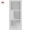 Top Mounted Black Sliding Track & Solid Wood Double Doors - Eco-Urban Breda 3 Pane 1 Panel Doors DD6439R Clear Reeded Glass - Cloud White Premium Primed