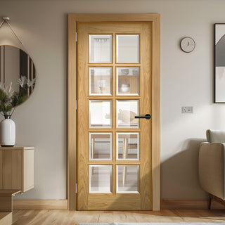 Image: EasiKit Internal Door and Frame Kit - Bristol Oak Unfinished Internal Door - 10 Pane Clear Bevelled Glass