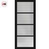 Top Mounted Black Sliding Track & Solid Wood Double Doors - Eco-Urban Brooklyn 4 Pane Doors DD6308 - Clear Reeded Glass - Shadow Black Premium Primed