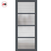 Top Mounted Black Sliding Track & Solid Wood Double Doors - Eco-Urban Brooklyn 4 Pane Doors DD6308 - Clear Reeded Glass - Stormy Grey Premium Primed