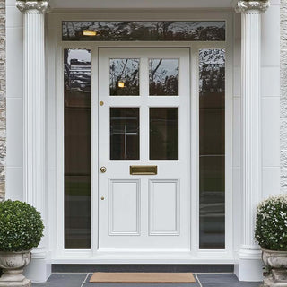 Image: Exterior Colonial 4L 2P Front Door with Two Sidelights & Transom - Customisable: Size, Colour, Glass and Sidelight Options