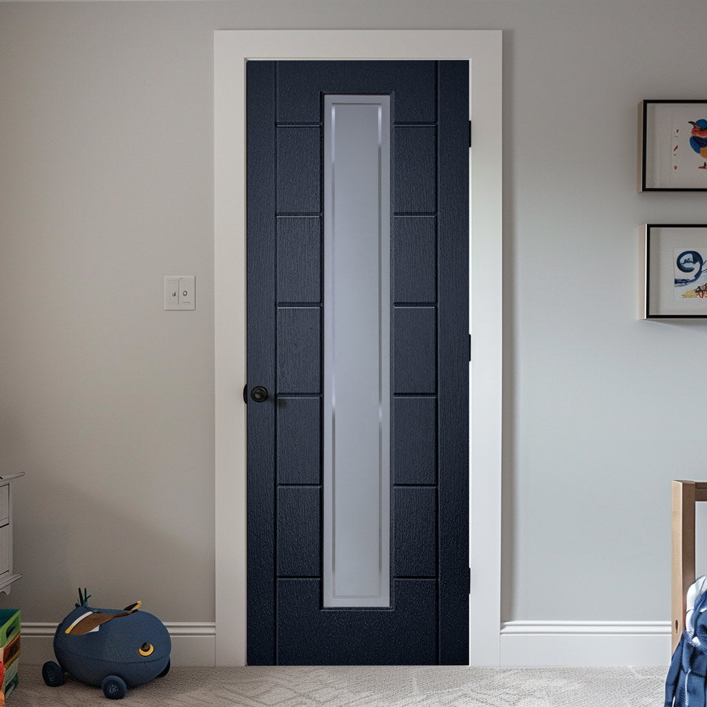 Cairngorm Anthracite Grey Lightly Grained Internal PVC Door  - Clear Lines Style Sandblasted Glass