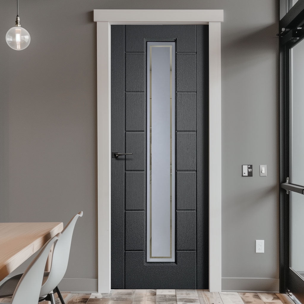 Cairngorm Slate Grey Lightly Grained Internal PVC Door - Clear Lines Style Sandblasted Glass