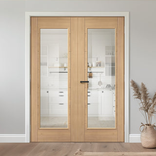 Image: Carini 1L Oak Internal Internal Door Pair - Clear Glass - Prefinished