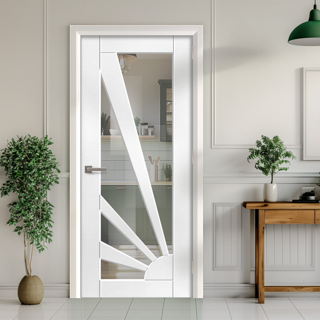 EasiKit Internal Door and Frame Kit - JBK White Shaker Calypso Aurora Primed Internal Door - Clear Glass