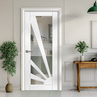 Image: EasiKit Internal Door and Frame Kit - JBK White Shaker Calypso Aurora Primed Internal Door - Clear Glass