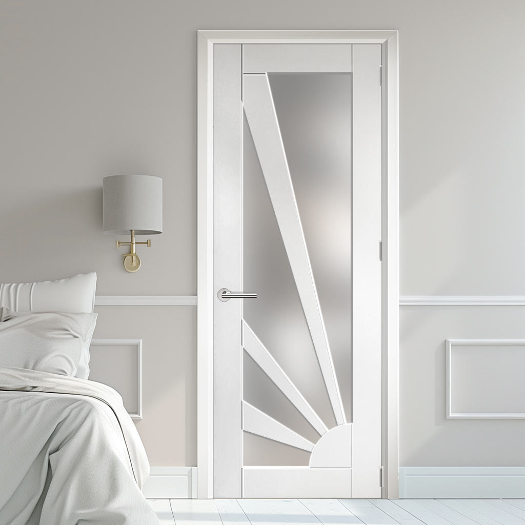 EasiKit Internal Door and Frame Kit - JBK White Shaker Calypso Aurora Primed Internal Door - Etched Glass