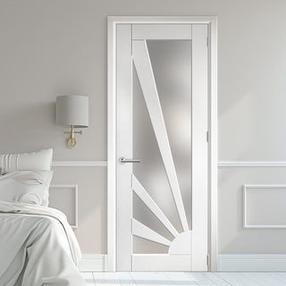 Image: EasiKit Internal Door and Frame Kit - JBK White Shaker Calypso Aurora Primed Internal Door - Etched Glass