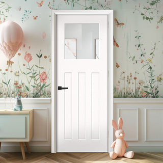 Image: EasiKit Internal Door and Frame Kit - Cambridge White Primed Period Internal Door - Clear Glass