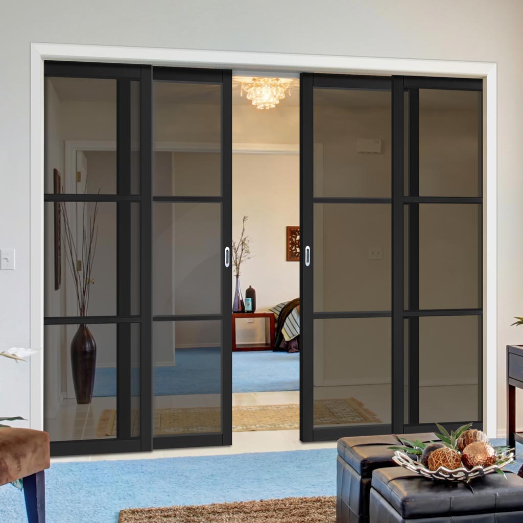 Camden Black Staffetta Quad Telescopic Pocket Door - Prefinished - Tin