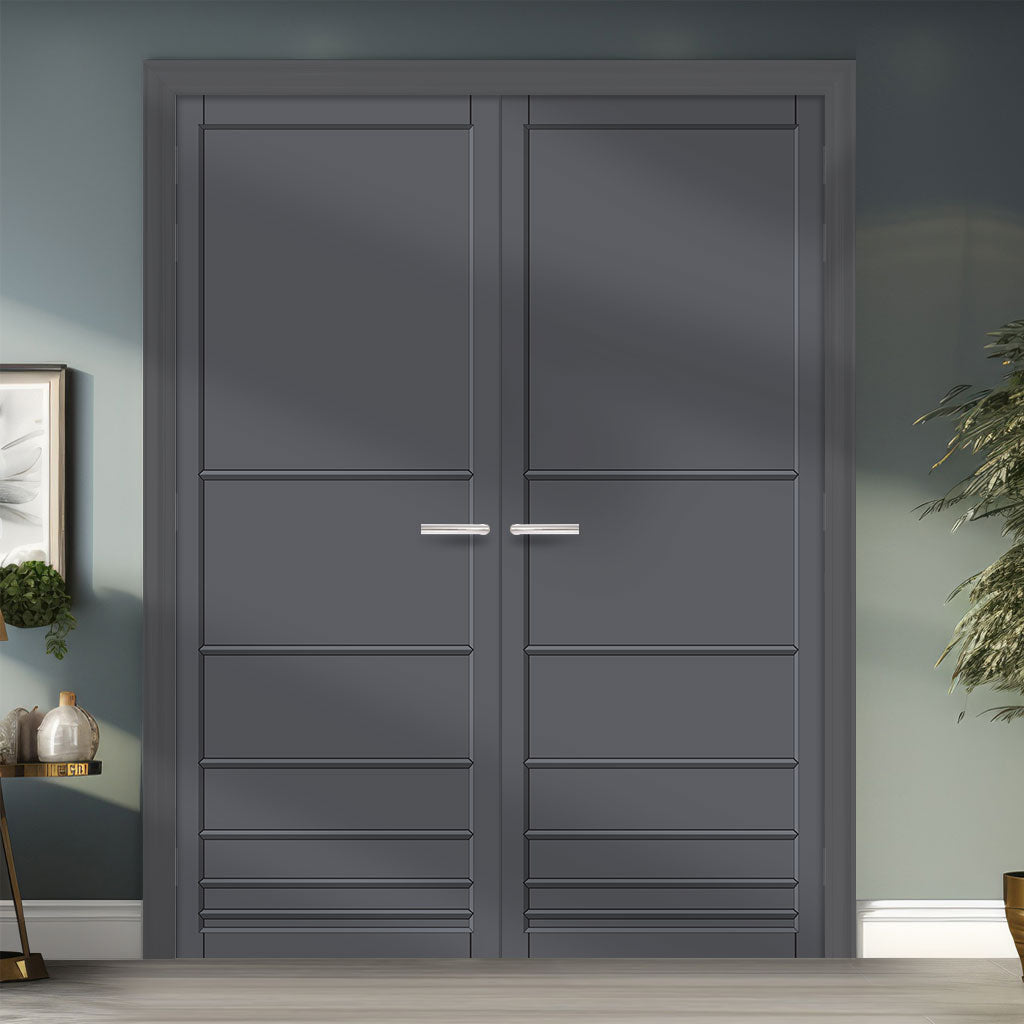 Chord Panel Solid Wood Internal Door Pair UK Made DD0110P - Stormy Grey Premium Primed - Urban Lite® Bespoke Sizes