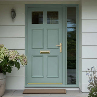 Image: Exterior Colonial Front Door with Single Sidelight - Customisable: Size, Colour, Glass and Sidelight Options