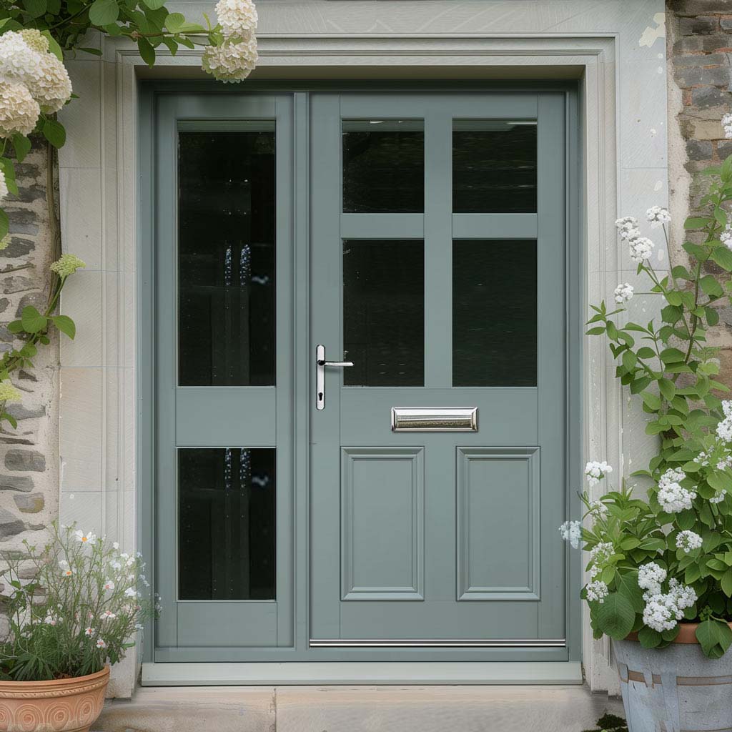 Exterior Colonial 4L 2P Front Door with Single Sidelight - Customisable: Size, Colour, Glass and Sidelight Options