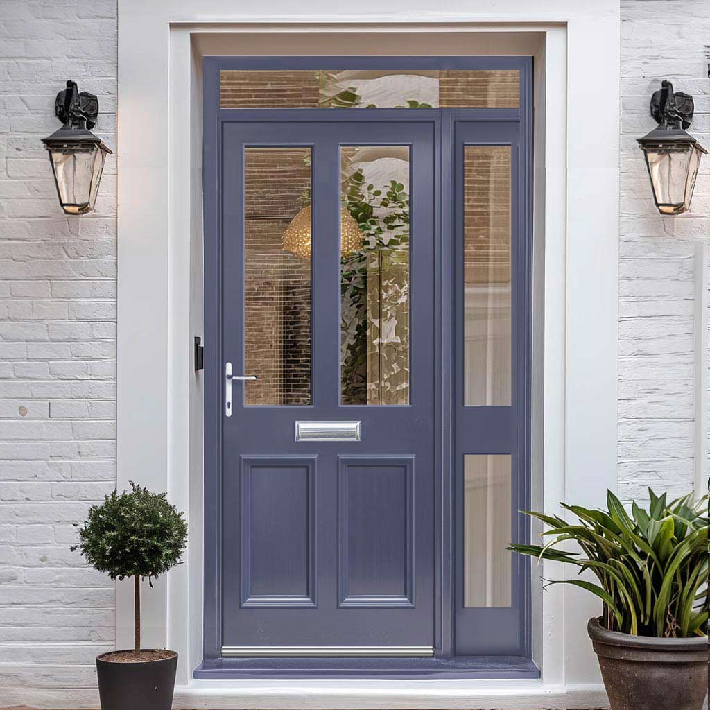 Exterior Colonial 2L 2P Front Door with Single Sidelight and Transom - Customisable: Size, Colour, Glass and Sidelight Options