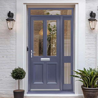 Image: Exterior Colonial 2L 2P Front Door with Single Sidelight and Transom - Customisable: Size, Colour, Glass and Sidelight Options