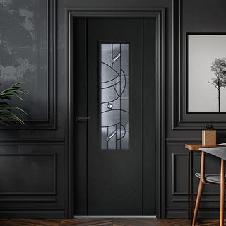 Image: Contemporary Black Lightly Grained Internal PVC Door - Forfar Abstract Clear Glass