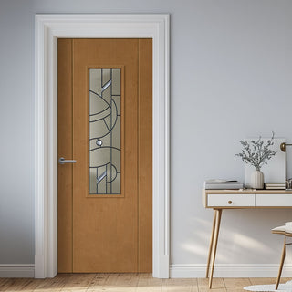 Image: Contemporary Irish Oak Lightly Grained Internal PVC Door - Forfar Abstract Clear Glass