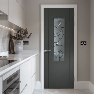 Image: Contemporary Slate Grey Lightly Grained Internal PVC Door - Forfar Abstract Clear Glass