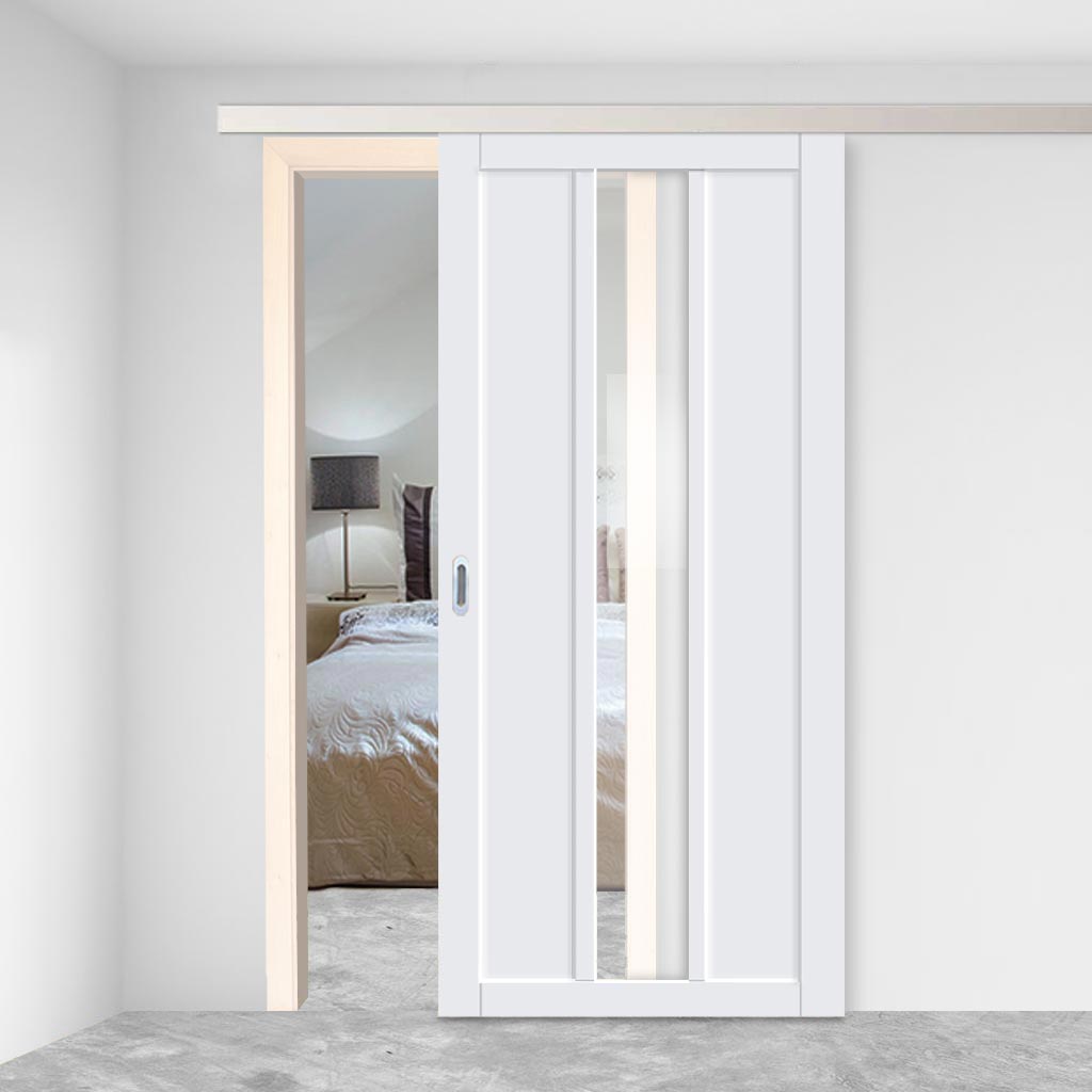 Single Sliding Door & Premium Wall Track - Eco-Urban® Cornwall 1 Pane 2 Panel Door DD6404G Clear Glass - 6 Colour Options