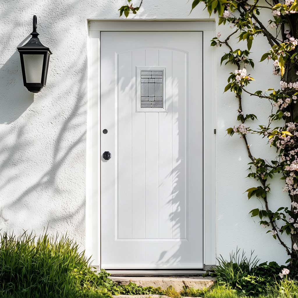 GRP White Cottage Composite Front Door - Leaded Double Glazing - No Frame or Fittings