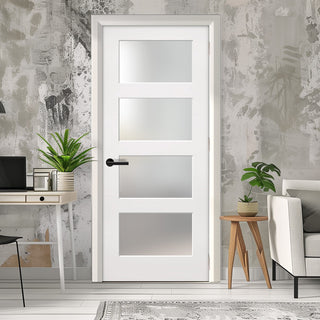 Image: EasiKit Internal Door and Frame Kit - Coventry White Primed Shaker Internal Door - Frosted Glass