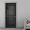 Ebida Solid Wood Internal Door UK Made  DD0113T Tinted Glass - Shadow Black Premium Primed - Urban Lite® Bespoke Sizes