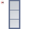 Top Mounted Black Sliding Track & Solid Wood Door - Handcrafted Eco-Urban Manchester 3 Pane Solid Wood Door DD6306 - Clear Reeded Glass - Heather Blue Premium Primed