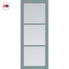 Top Mounted Black Sliding Track & Solid Wood Door - Handcrafted Eco-Urban Manchester 3 Pane Solid Wood Door DD6306 - Clear Reeded Glass - Sage Sky Premium Primed