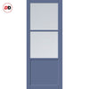 Top Mounted Black Sliding Track & Solid Wood Door - Handcrafted Eco-Urban Berkley 2 Pane 1 Panel Solid Wood Door DD6309 - Clear Reeded Glass - Heather Blue Premium Primed