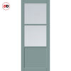 Top Mounted Black Sliding Track & Solid Wood Door - Handcrafted Eco-Urban Berkley 2 Pane 1 Panel Solid Wood Door DD6309 - Clear Reeded Glass - Sage Sky Premium Primed