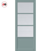 Top Mounted Black Sliding Track & Solid Wood Double Doors - Eco-Urban Staten 3 Pane 1 Panel Doors DD6310 - Clear Reeded Glass - Sage Sky Premium Primed