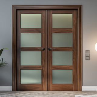 Image: Coventry Walnut Prefinished Shaker Style Internal Door Pair - Frosted Glass