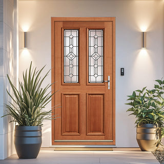 Image: Derby Hardwood Front Door and Frame Set with Fittings - Leaded - Tri Glazing