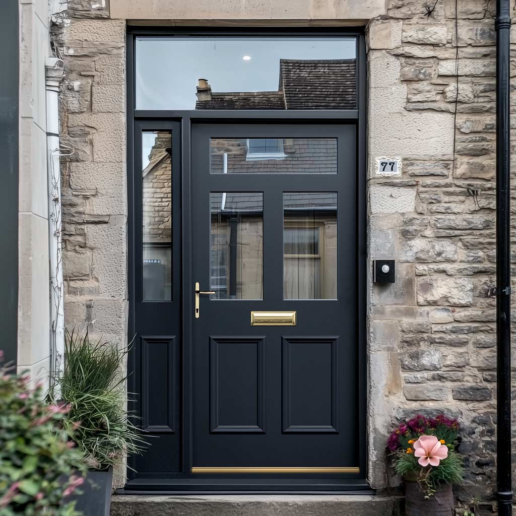 Exterior Victorian Nightingale Front Door with Single Sidelight and Transom - Customisable: Size, Colour, Glass and Sidelight Options