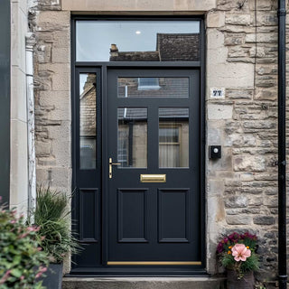 Image: Exterior Victorian Nightingale Front Door with Single Sidelight and Transom - Customisable: Size, Colour, Glass and Sidelight Options