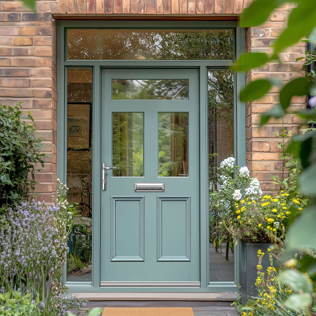 Exterior Victorian Nightingale Front Door with Two Sidelights & Transom - Customisable: Size, Colour, Glass and Sidelight Options