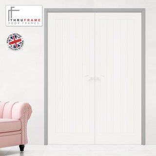 Image: Thruframe Interior Mist Grey Primed Door Lining Frame - Suits Standard Size Double Doors