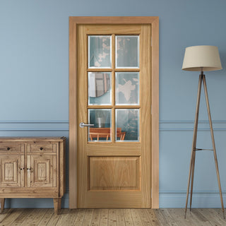 Image: EasiKit Internal Door and Frame Kit - J B Kind Oak Classic Dove Internal Door - Bevelled Clear Glass