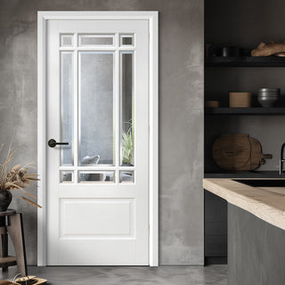 Image: EasiKit Internal Door and Frame Kit - Downham Internal Door - Bevelled Clear Glass - White Primed